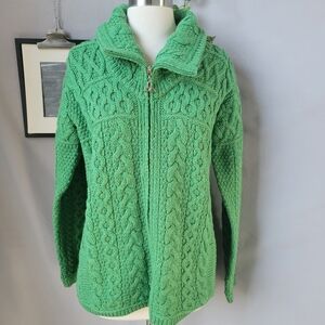 Aran Crafts Ireland Merino Wool Cable Knit Chunky Zip Up Sweater Cardigan S